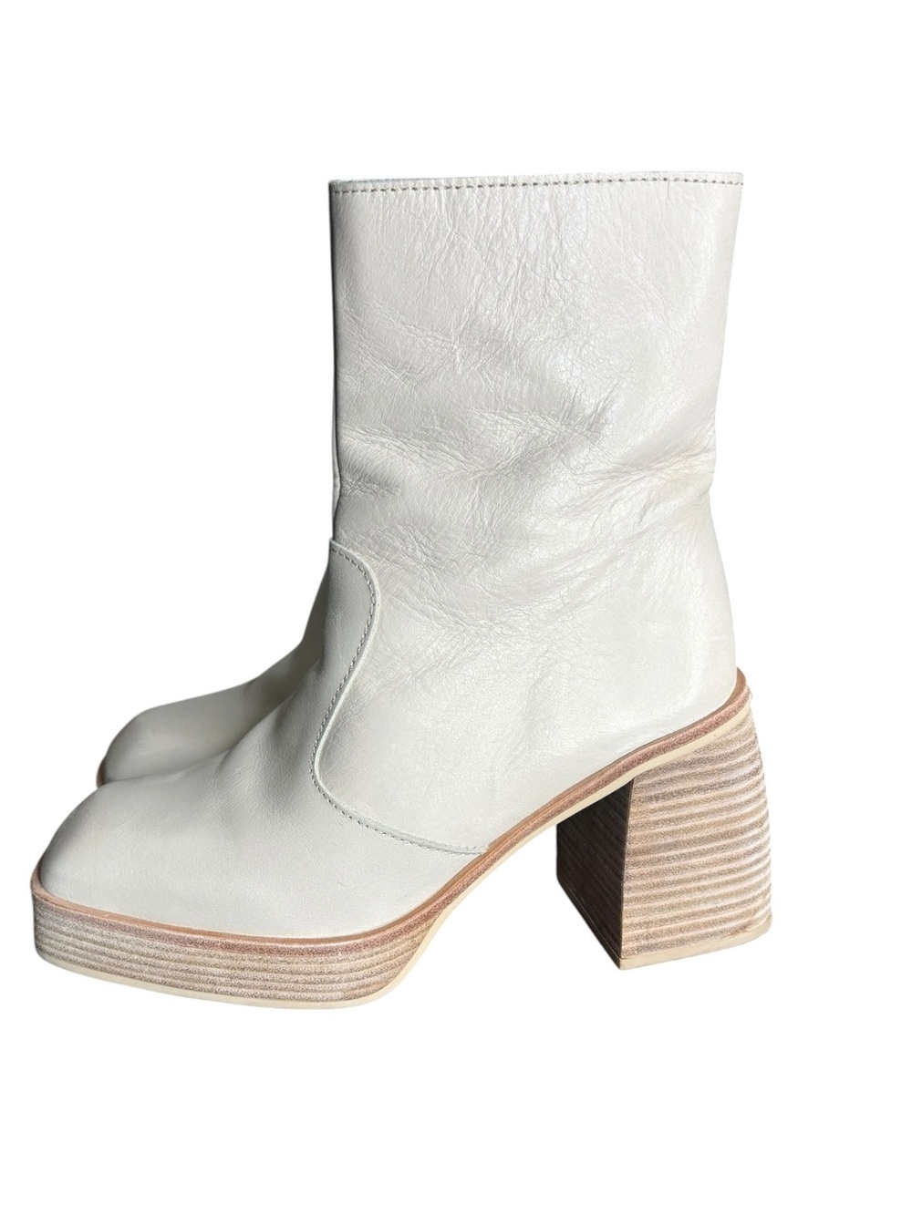 Free People Leather Ruby Platform Bootie in Bone Size 39- US 8.5